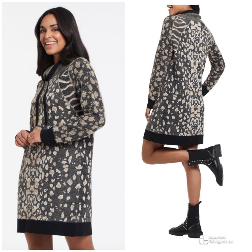 NEW Tribal Intarsia Cheetah Boho Soft High Neck Eye Lash Tunic Sweater‎ Dress
